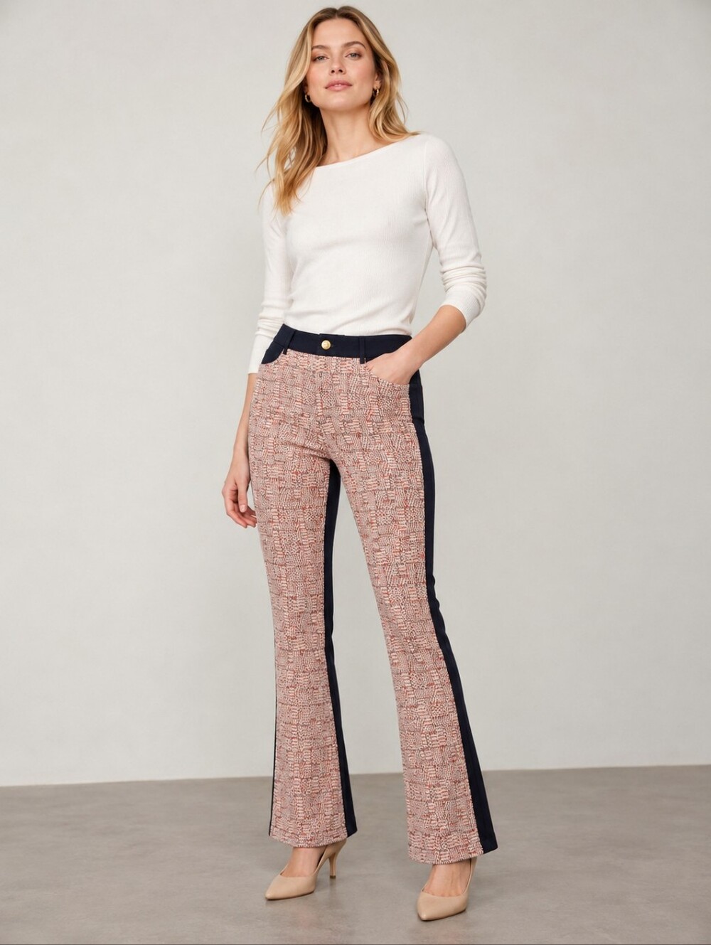 ❤️ DONCASTER COLLECTION TWEED FRONT PONTE KNIT SLIM BOOTCUT PANTS, 8 (29)